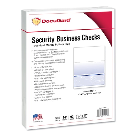 Docugard Security Paper Check, 24 lb., Blue, PK500 04517